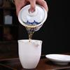 Sheep Fat Jade Covered Bowl Painted with Gold Ceramic Tea Making Bowl High White Porcelain Kung Fu Tea Set and Tea Bowl