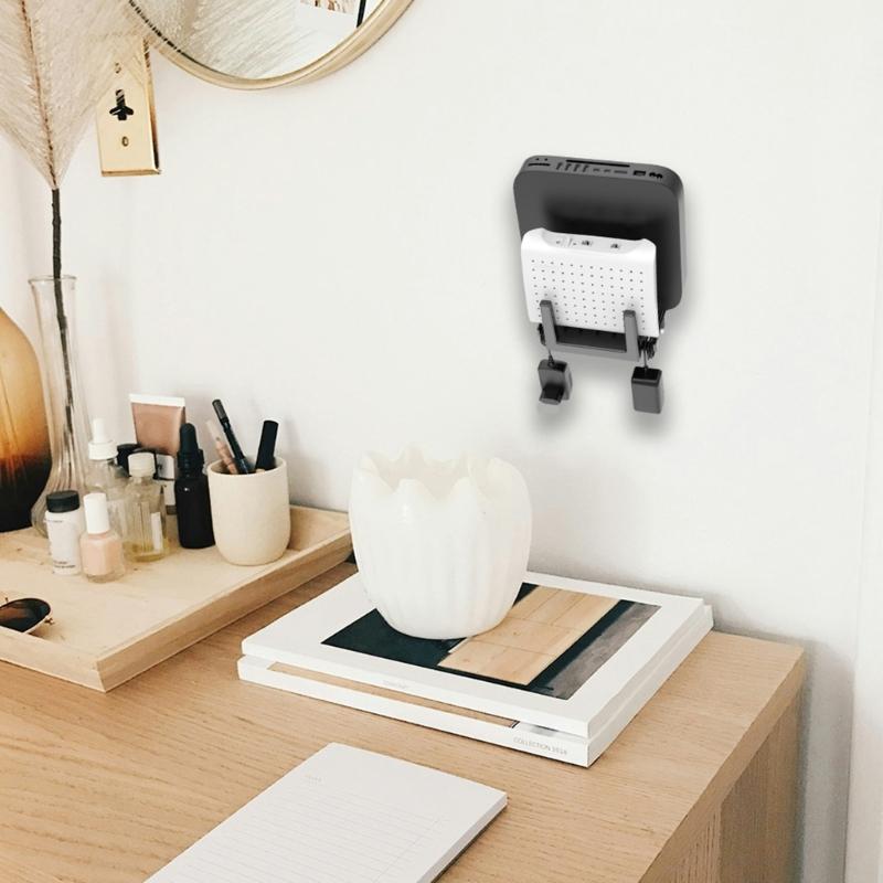 Universal Wall Mount Shelf For Routers Modems TVs Boxes Holds Devices Up To 45mm Thick With Cable Management Hooks