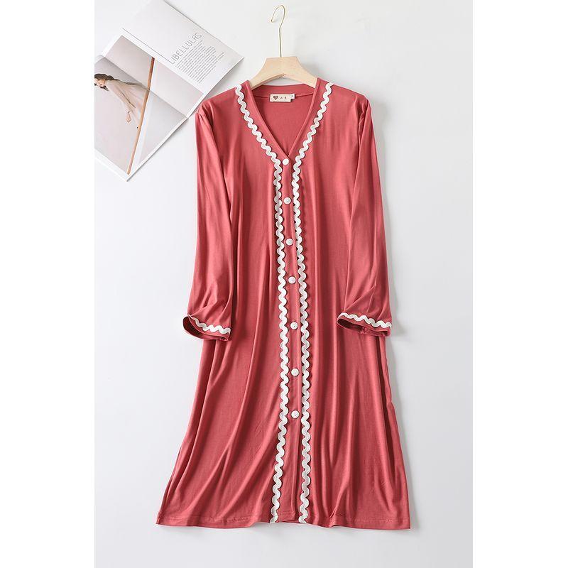 

Модальная ночная сорочка женская летняя в западном стиле домашняя одежда с коротким рукавом пижама свободный кардиган для кондиционирования воздуха большого размера повседневное домашнее платье Brick Red 2XL (70.00 kg-80.00 kg recommended