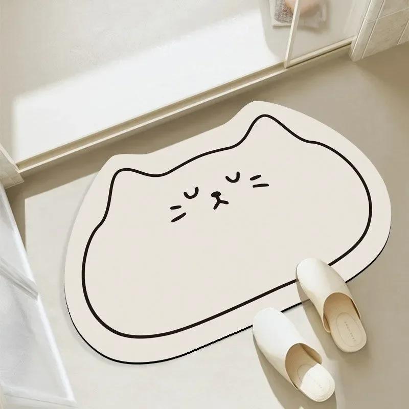 Creative Cartoon Cat Diatom Mat Soft Bathroom Mat Quick-drying Non-slip Super Absorbent Shower Floor Carpet Home Decoration