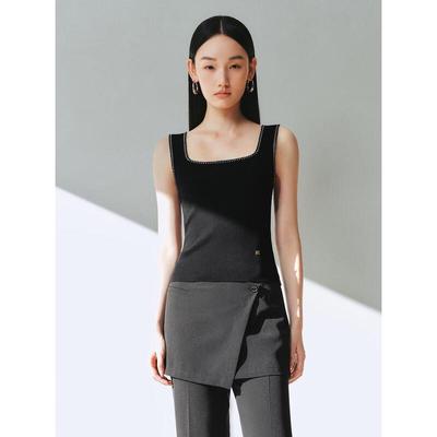 PEACEBIRD Women's Square Neck Contrast Knit Vest