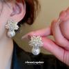 Diamond-Studded Silver Flower Pearl Earrings: Luxury Fashion Jewelry for Women