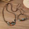 Wood Beads Boho Necklace Set Cord Vintage Wooden Bead Jewelry Hand Woven Jewelry  Daily Wear