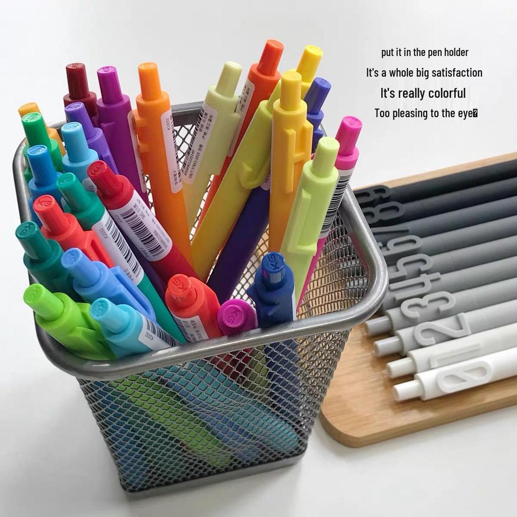 Shuyuan Black Gel Pen - Push-Button, Student Use, Minimalist Design, Candy-Colored Silicone Barrel.