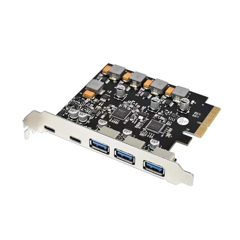 

PCI-E USB3.0 Card 5-Port Type-C (2) TypeA (3) ASM3142 Chip 5Gbps without Additional Power Cable- for Desktop Computer PC