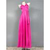 Export Cross-Border Birthday Banquet High Quality Smooth Satin Rose Red Deep V Neck Slit Formal Dress Maxi Dress