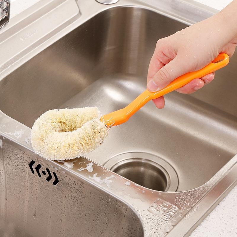 Bowl Cleaning Brush Kitchenware Hemp Fiber Brush Pot Long-handled Dish Brush