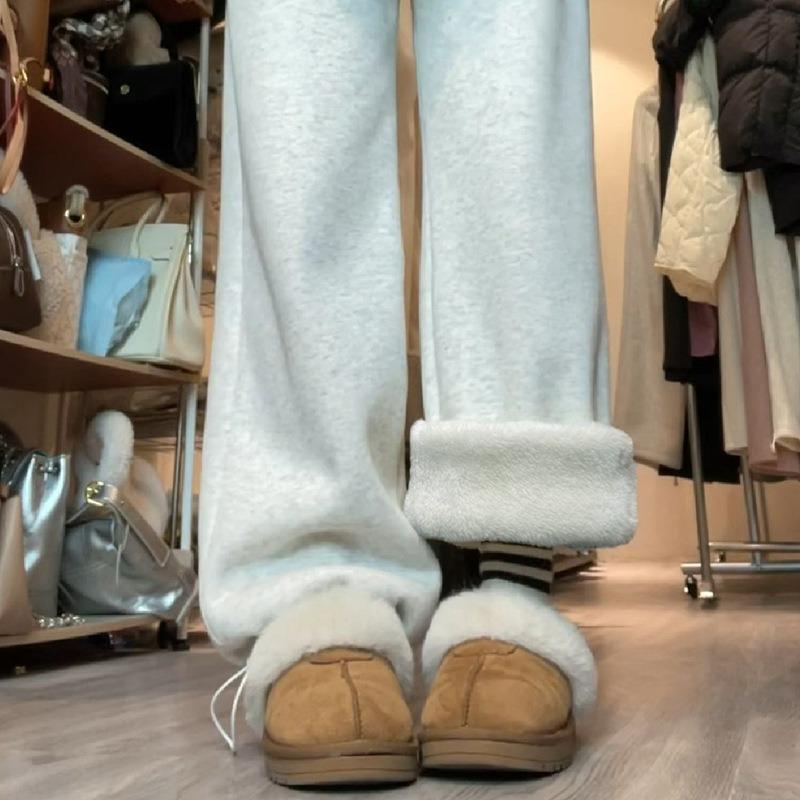 Lamb wool sweatpants women's pants new autumn and winter velvet straight wide-leg guard pants thickened thermal cotton pants