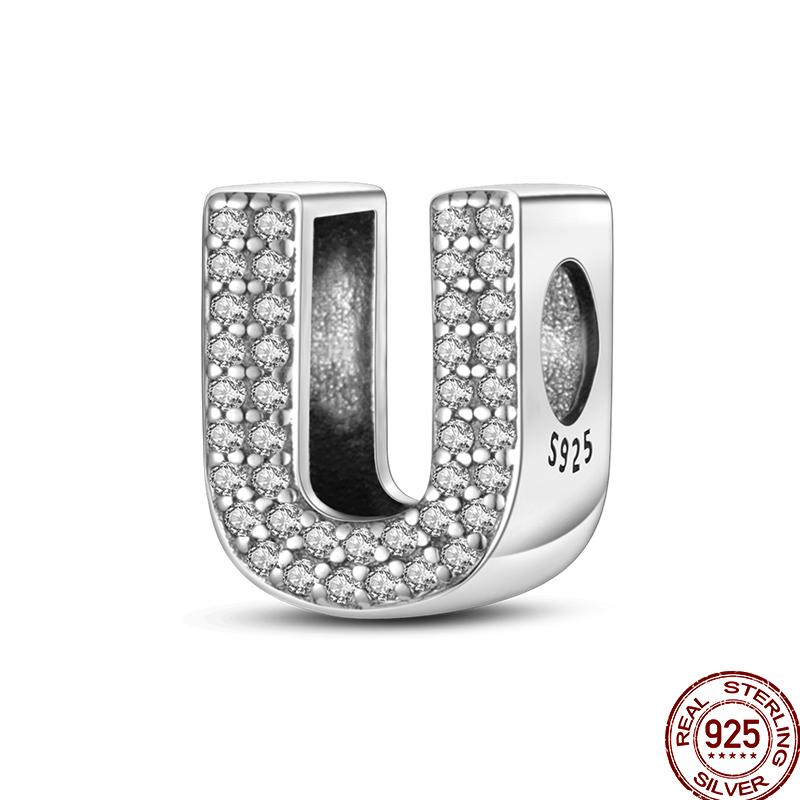 Copper 26 Letter Copper Series Shiny Zircon Lucky Letter Beads Charm Suitable Fit 3Mm Original Bracelet