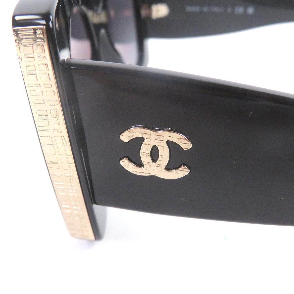 Very Good CHANEL Sunglasses COCO Mark Rectangle Shape Eyewear Black Used