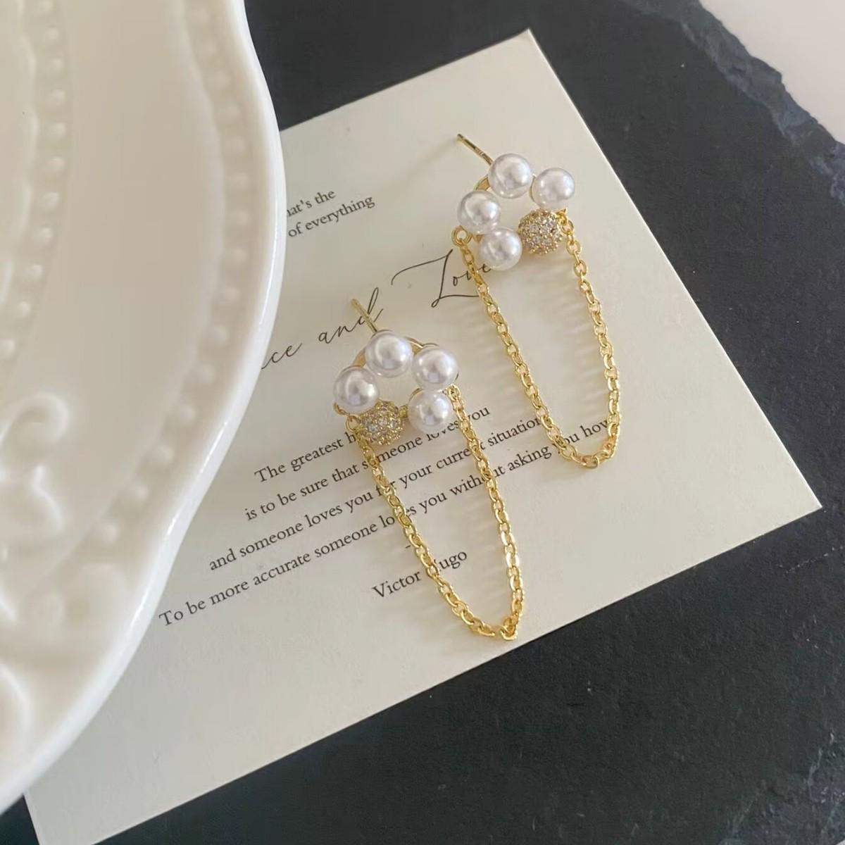 French-Inspired Pearl Tassel Earrings: Elegant, Sweet & Versatile Studs for Women