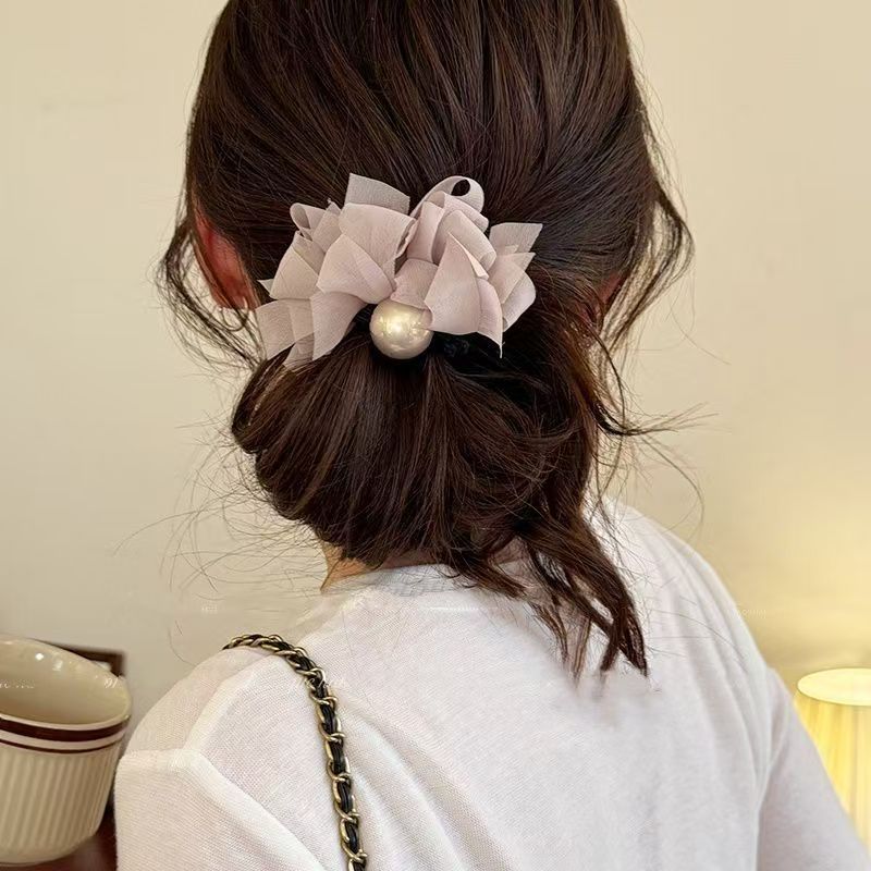 

Elegant Korean Style Satin Hair Ties with Butterfly Knots and Pearls for Women Girls Children Fashionable Hair Bands