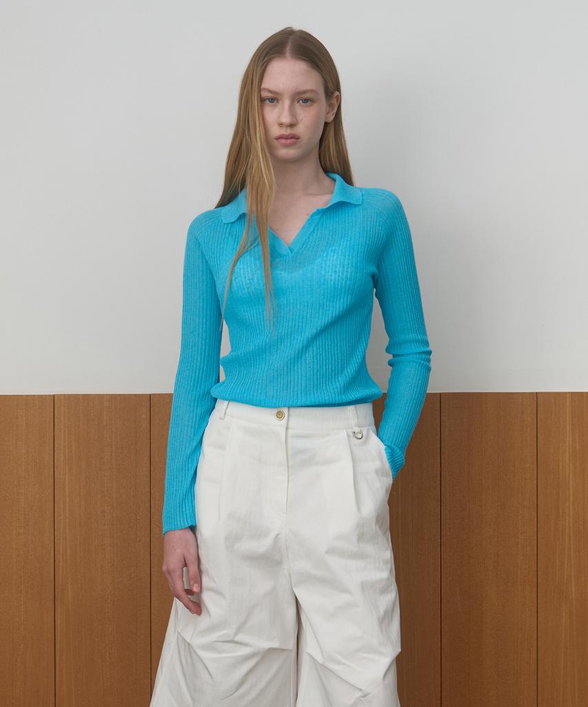 MA JOURNEE Sheer Pique Knit_Aqua