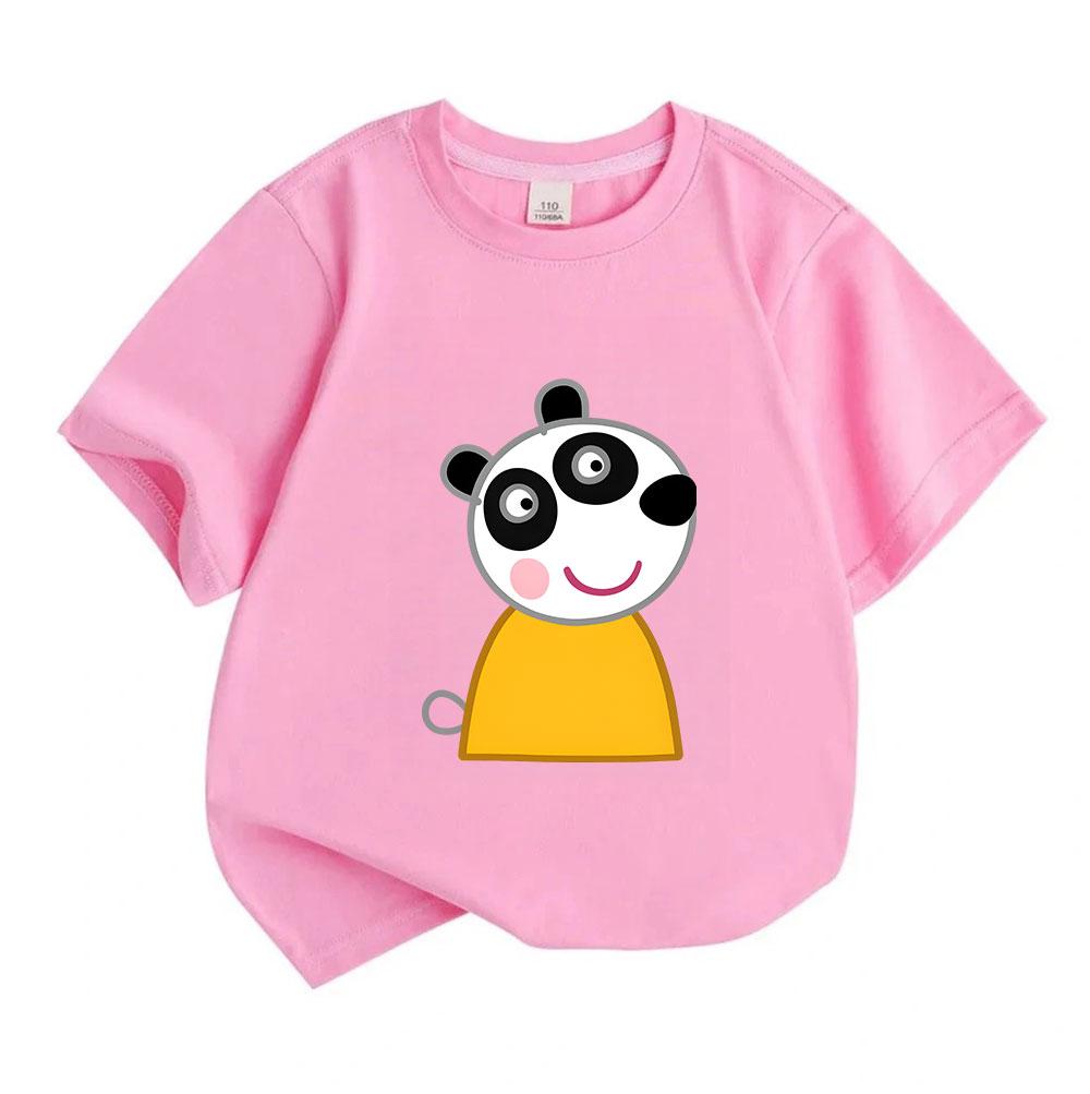 Kids Boys Girls Crew Neck Short Sleeve 100% Cotton T-Shirt Cute Cartoon Panda Printed Casual Soft Breathable Lightweight Pullover Tee for Daily Home O