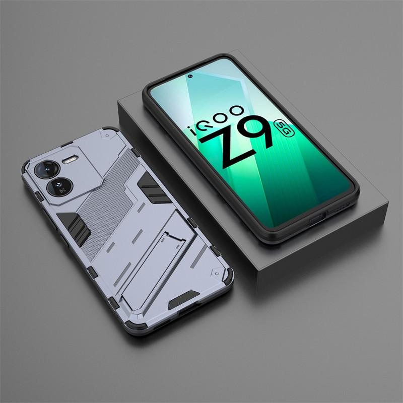 For IQOO Z9 5G Case IQOO Z9 5G Cover Shockproof TPU Armor PC Silicone Stand Holder Protective Phone Back Cover For IQOO Z9 5G