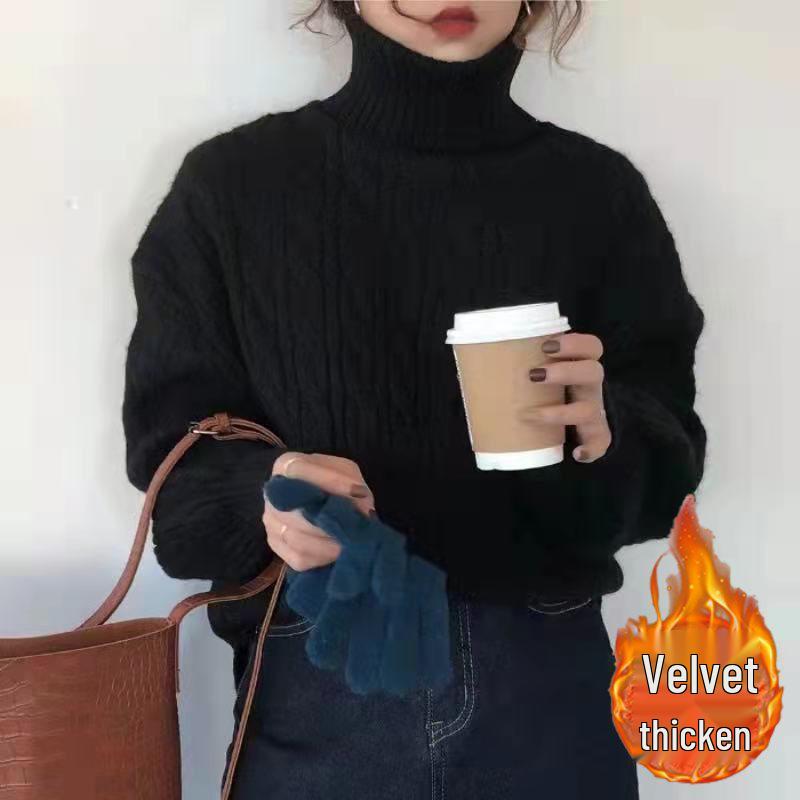 Dámský silný copánkový svetr s vysokým límcem - 2025 Zimní volný pulovr, Všestranný top jako vnitřní vrstva