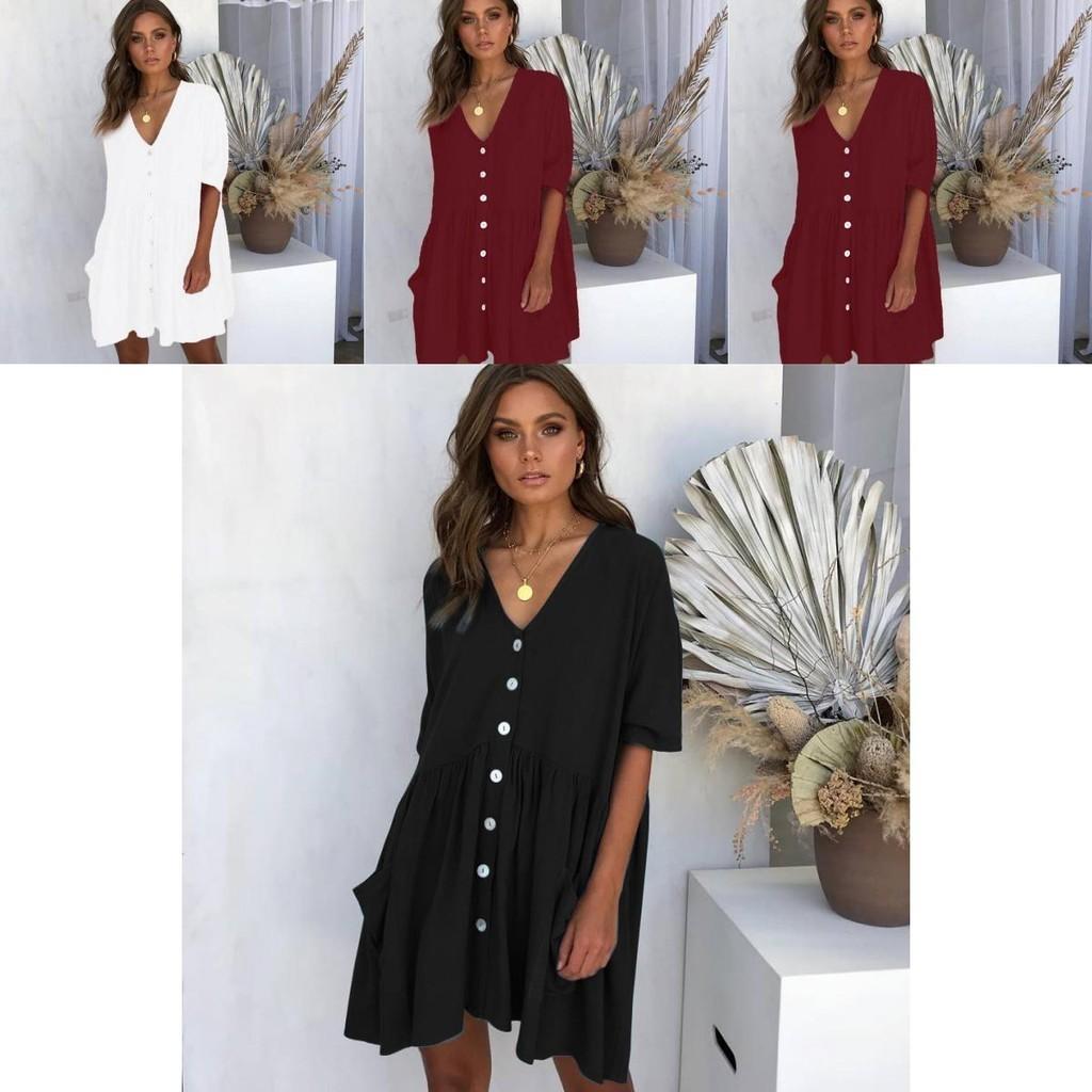 Stylish Women Summer Smock Dress With 3/4 Sleeve For Casual Beach Outings And Holidays