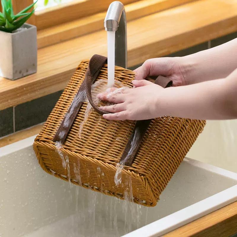 Coș de picnic țesut Coș de mână pentru legume Recipient țesut manual Portofel portabil Tort cu fructe Imitație ratan Decor pentru uz casnic