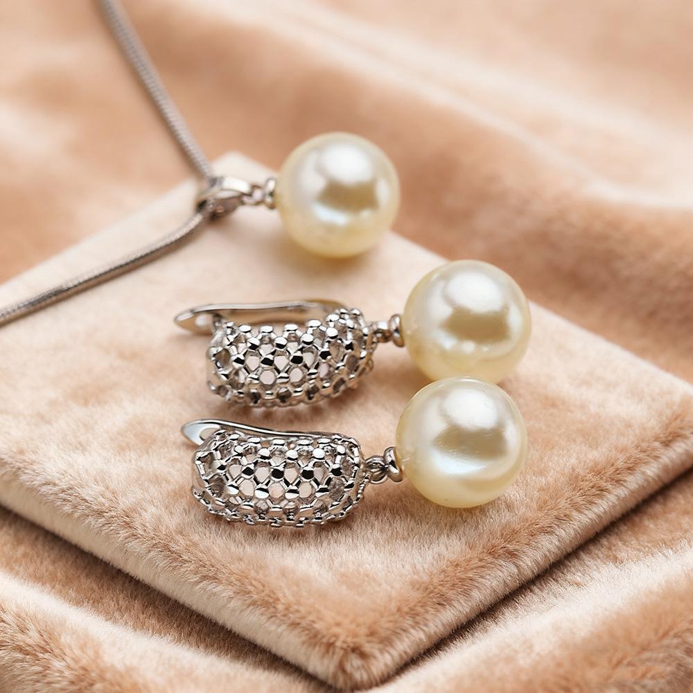 Imitation Pearl Necklaces Earrings Sets For Women Fashion Flower Cubic Zirconia Pendant with Chain Birhday Gift