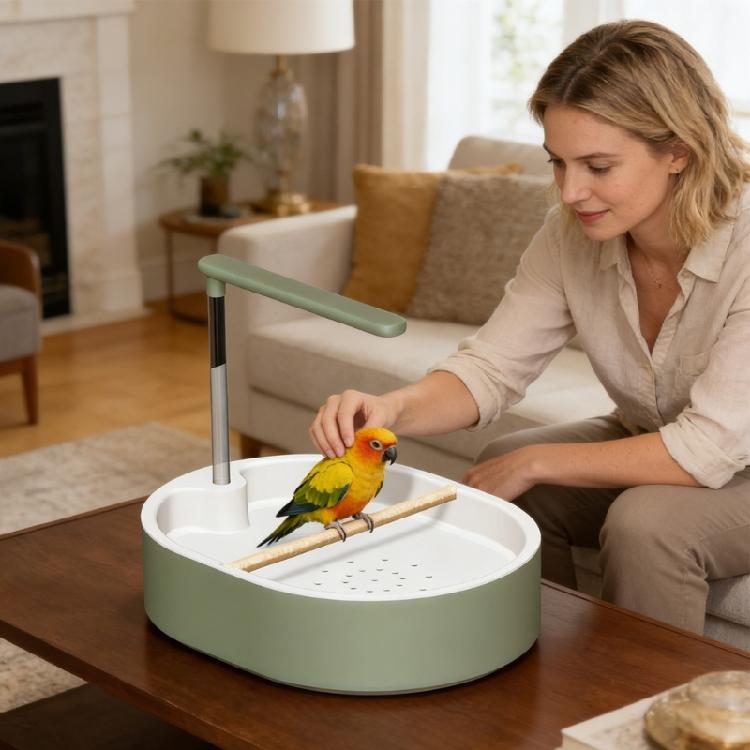 Generous Size Washing Bowl For Pet Birds With 1.1 Wooden Perches And Leak Resistant Design