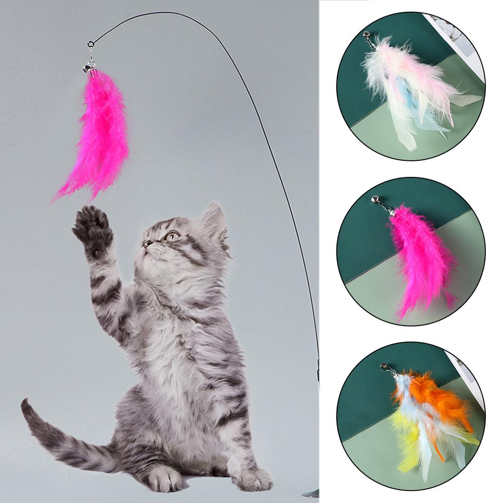 Feather Cat Toy with Bell DIY Replace Cat Teaser Stick Replacement Pendant Pet Toy Accessories