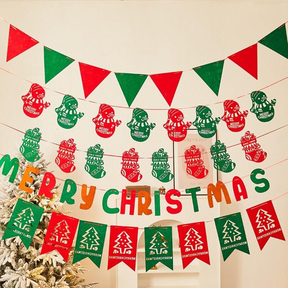 Felt Christmas Banner Elk Design Red Green Felt Christmas Banner Santa Design Hanging Ornament Hanging Bunting Family Party