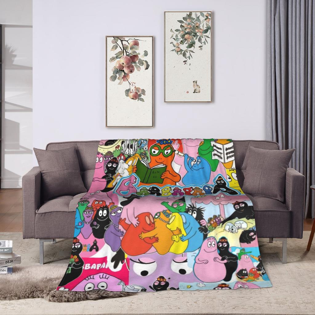 Barbapapa Barbamama Family  Flannel Blanket  Super Warm Throw Blanket for Home Decor Travel Print Bedspread Sofa Bed Cover