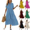 Damen Lässiges Kurzarm Maxikleid V-Ausschnitt Lockerer Schnitt Stufiger Rüschensaum Leichtes Sommerkleid mit Taschen
