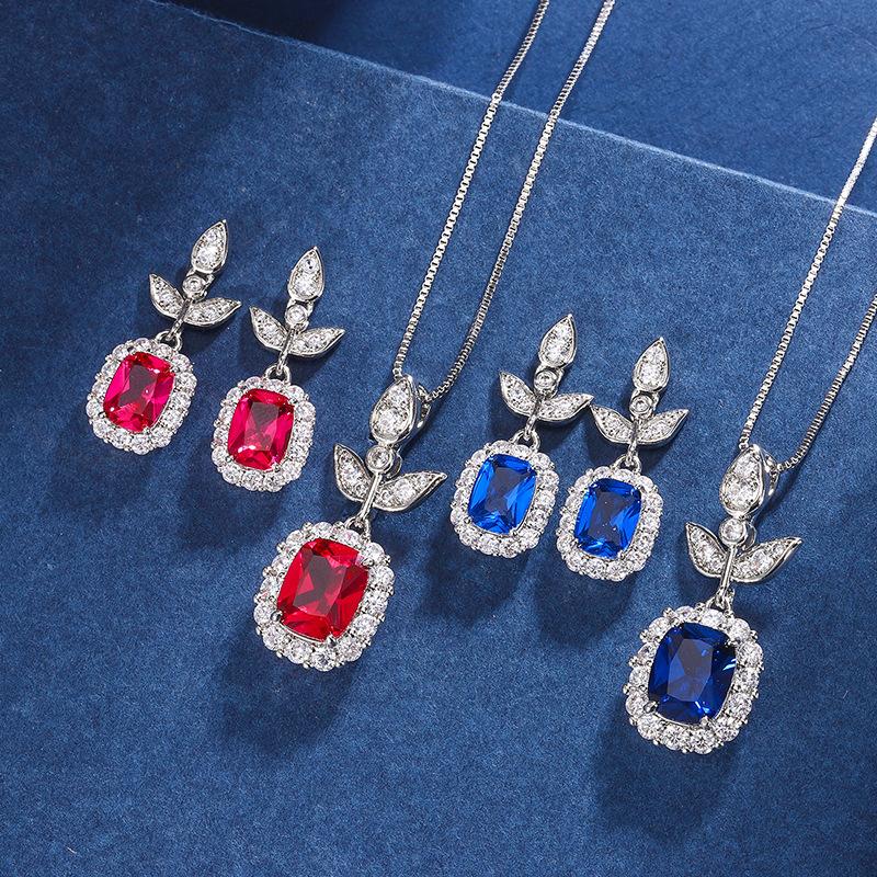 Jewelry Copper Bottom Gold-Plated Simulation Color Treasure Gang Xiaoqing Temperament Set Main Stone 8 * 10-6 * 8