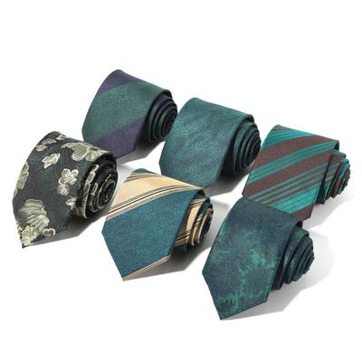 Green Series Oblique Striped Tie Men'S Business Flower 8Cm Polyester Silk Tie