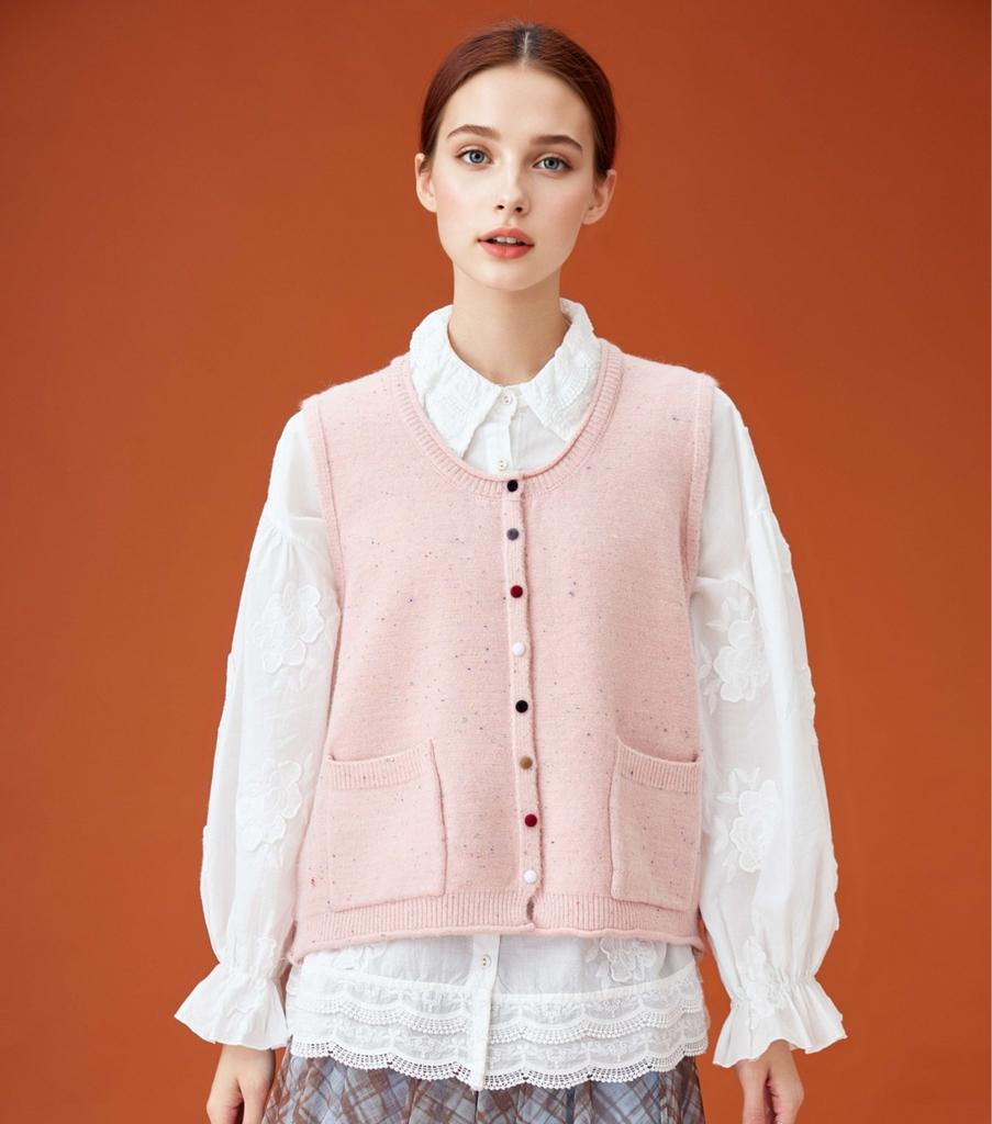 DIMANAF 2026 Autumn Women Sleeveless Vest Sweaters Knitting Buttons Casual Style Loose Sweater