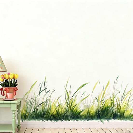 Green Plants Wall Sticker Self-adhesive Waterproof PVC Spring Floral Plants Sticker Home Office Living Room Bedroom Wall Decoration Decal