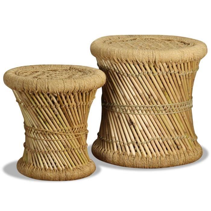 Tabourets - vidaXL - Lot de 2 - Bambou - Jute - Design naturel et rustique