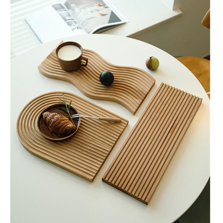 Japanese Beech Wood Ripple Pattern Chopping Board & Tray for Boiling Tea, Cake, Bread, and Creative Decor.