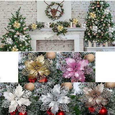 Sparkling Xmas Tree Ornament Glitter Flower Hanging Decor for the Holidays