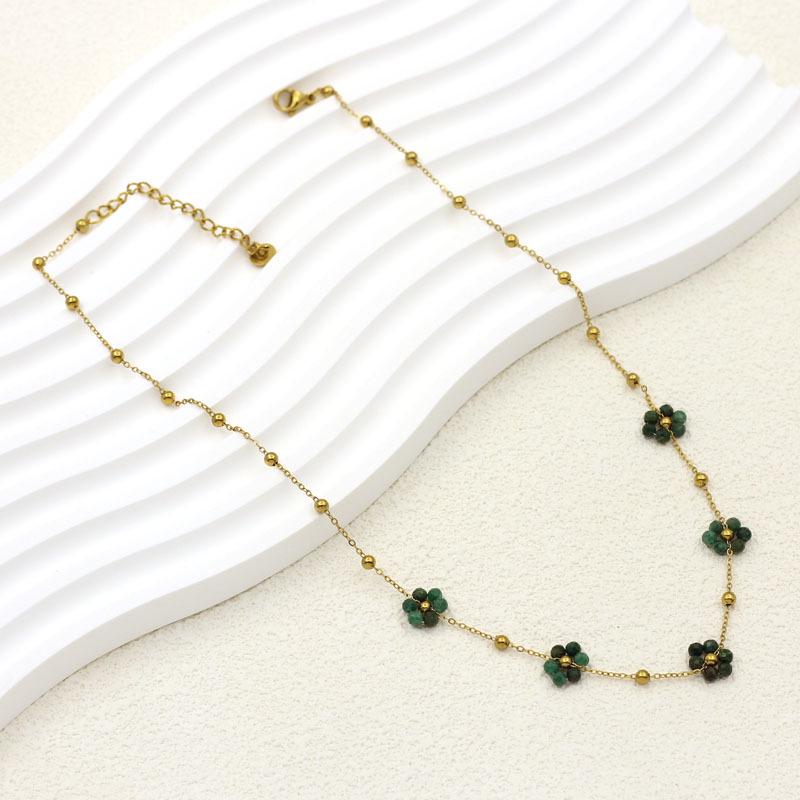 Stainless Steel and Natural Stone Gemstone Beaded Flower Necklace for Women