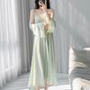 Ice silk long cross suspender nightdress summer simulation silk lace sexy loungewear women's thin outer cover suit
