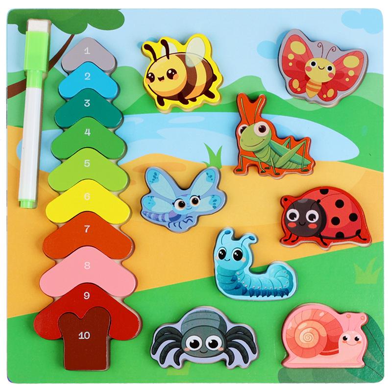 Double-Sided Wooden Animal Matching & Fishing Puzzle Toy for Early Education