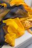 Shawl with a large yellow flower on a black background - elegant, light and stylish