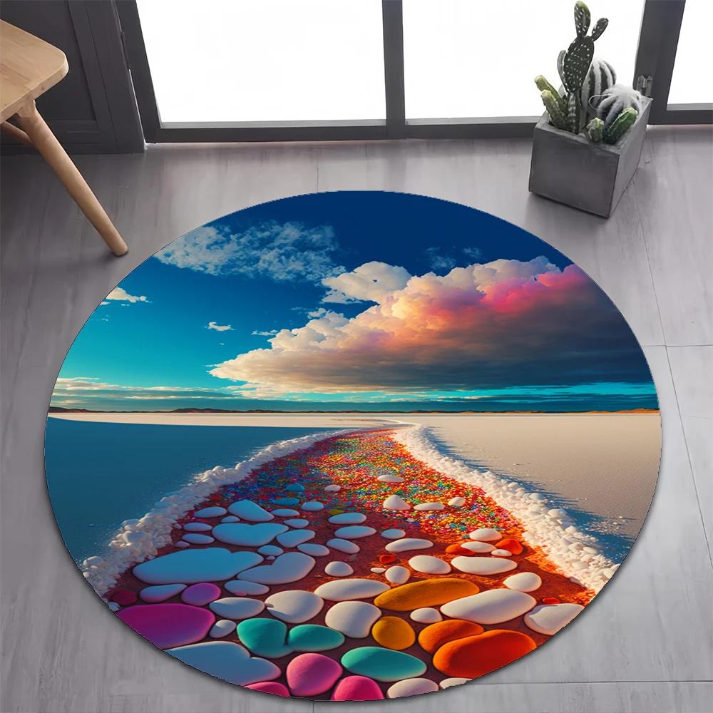 Colorful Pebble Rainbow Road Beach Stone 26 Style New Round Carpet Rug for Bedroom Living Room Decoration,pet Decor Floor Mat