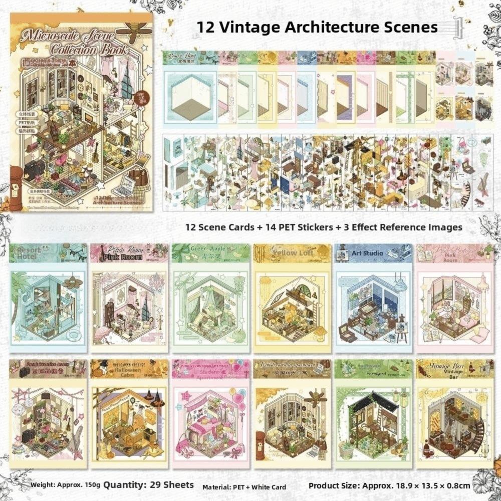 3D Книга-наклейка с пейзажами 12 сцен Современная архитектура Коллекция миниатюрных сцен Складывающиеся Наклеивание Сцена DIY Наклейка