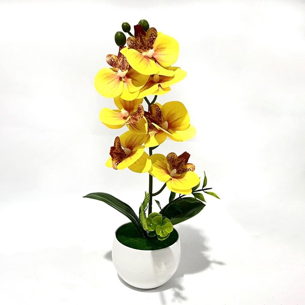 7 Heads Simulated Flower Butterfly Orchid Potted Pink Artificial Faux Plants  Living Room Ornaments