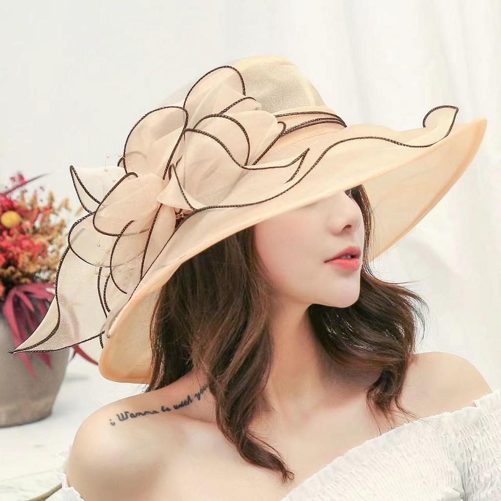 Women's Retro Organza Mesh Sun Hat - European & American Style for Summer Outdoors