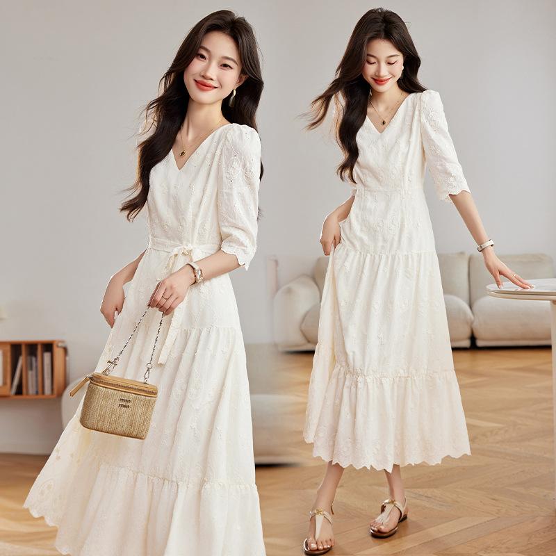 

Вышитое платье женское летнее новый дизайн темперамент талия тонкая праздничная юбка 2XL