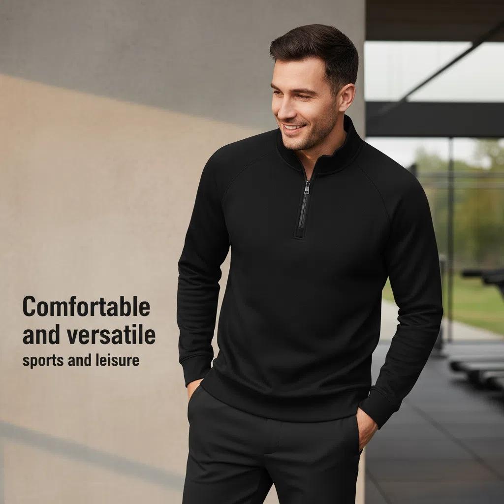 Men's White Half-Zip Sweatshirt Comfortable & Stylish Casual Pullover for Everyday Wear, Urban Streetwear Look