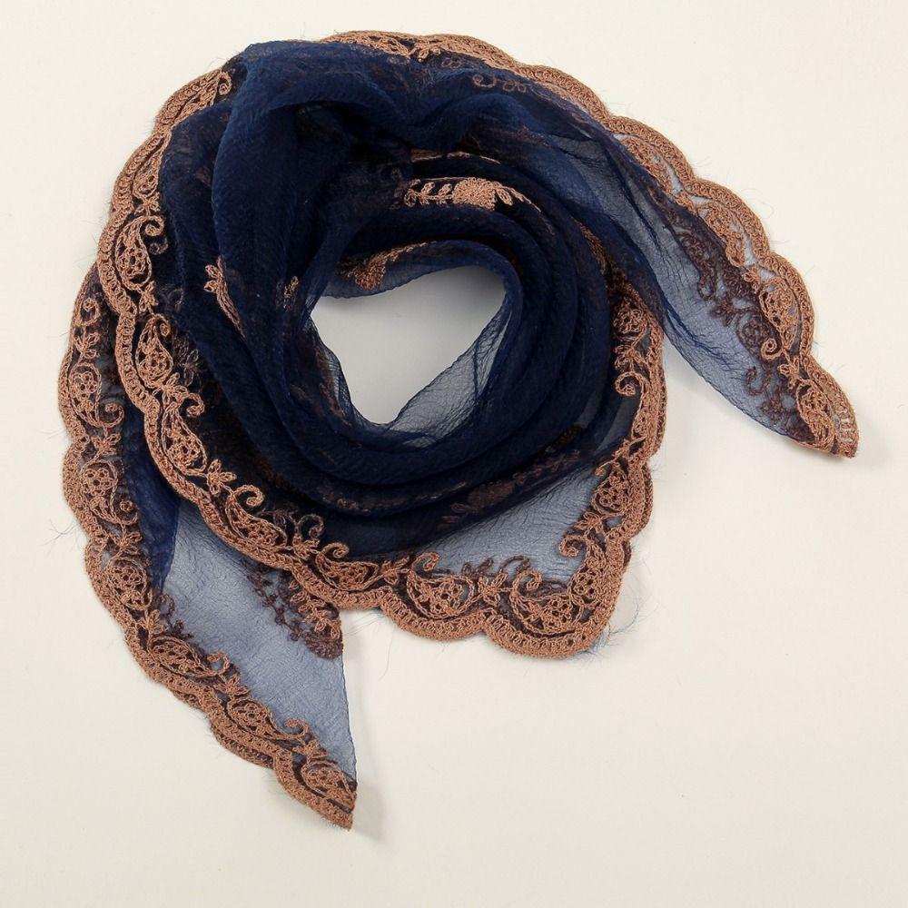 Hollow Out Foulard Bandana Floral Embroidery Lace Handkerchiefs Elegant Hair Scarf Headband  Women