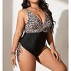 New Plus Size Swimsuit Women's Leopard Print Multi-color One-piece Slim Backless Drawstring Bikini