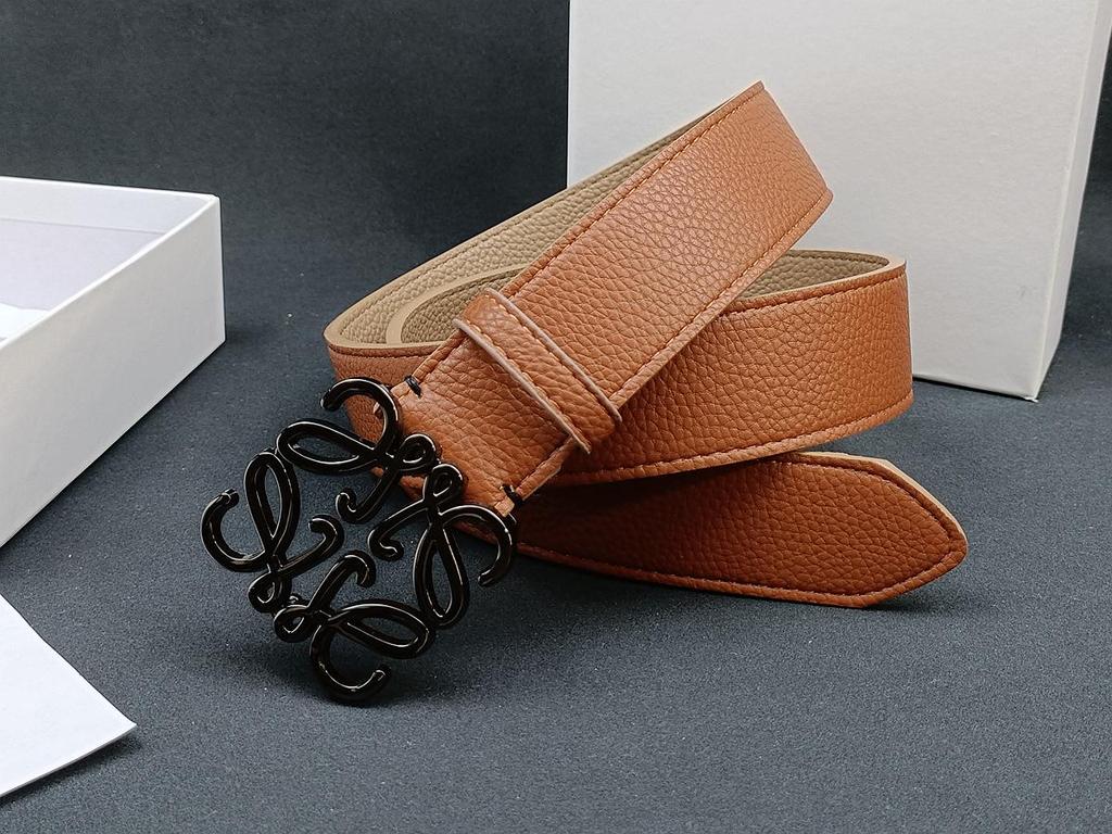 Loewe Glatte Schnalle Litschi-Prägung Herren Ledergürtel - Vielseitig, Modischer Influencer-Stil Auf Lager