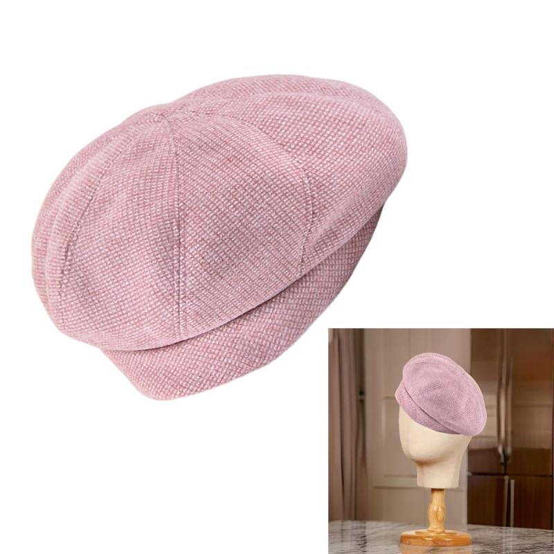 Fashion Beret Caps Plaids Bowler Hat for Women French Painter Hat Party Octagonal Caps Elegant Winter Autumn Round Hat