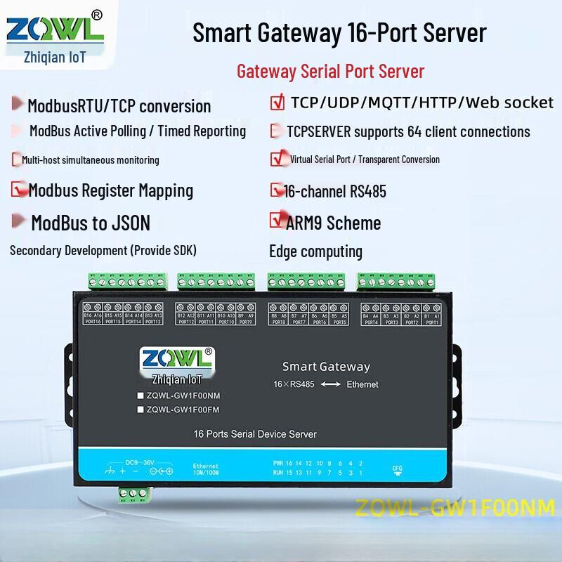 16-Port RS485 to Ethernet Modbus Gateway